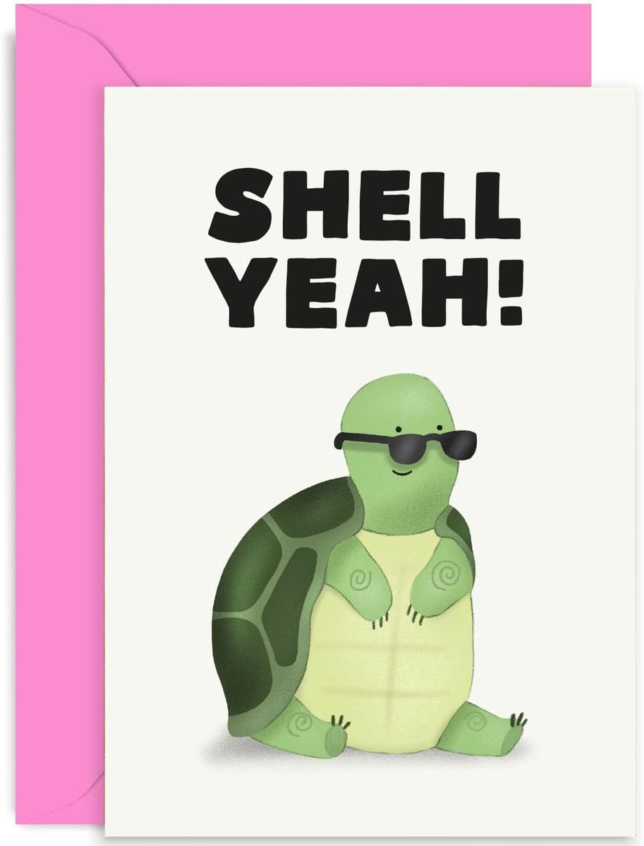 Kerstkaart felicitatie - 'Shell Yeah' schildpad - Voor nieuwe baan of examens - Unieke kaart voor hem of haar - ShopVlot