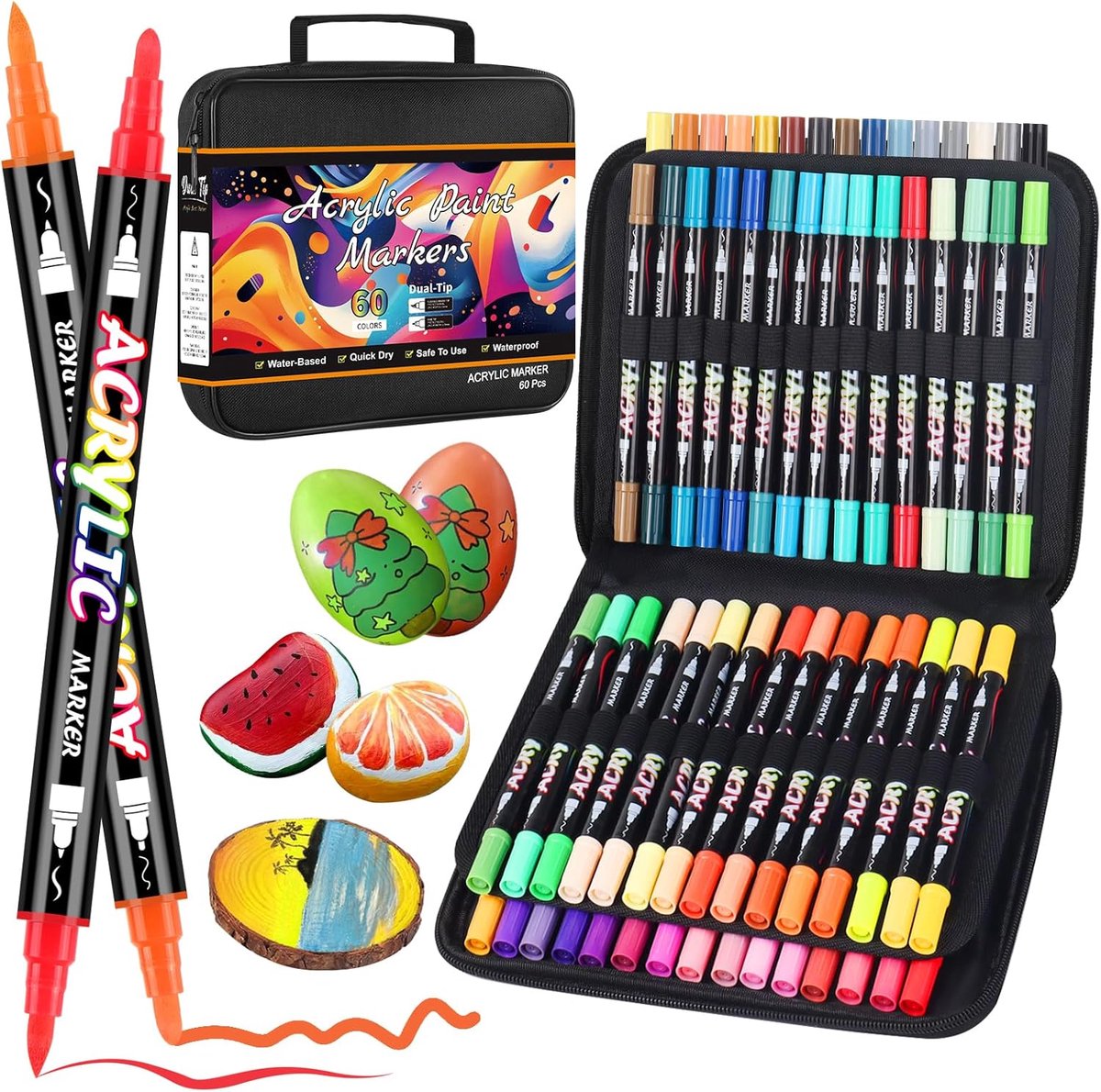 Acrylverf Pens 60 Kleuren - Dubbele Punt - Waterdicht - Perfect voor Creatief Schilderen - ShopVlot