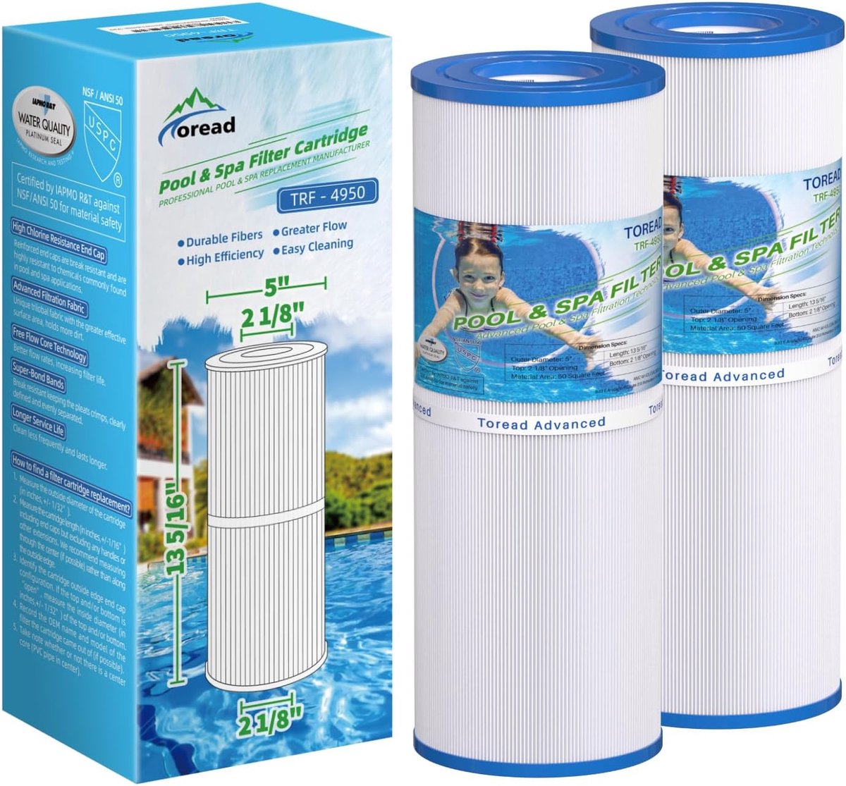 Hot tub filter 5x13 - vervangt Unicel C-4950 - NSF/ANSI 50 gecertificeerd - voor schone en heldere waterkwaliteit - ShopVlot