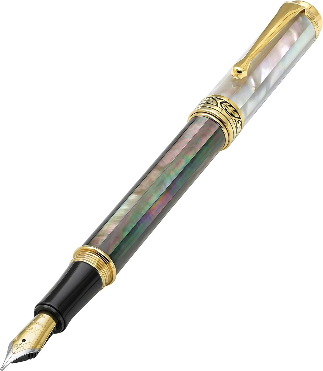 Vulpen medium nib - iriserend oceaanachtig Tahitiaans zwart en wit - handgemaakt - luxueus schrijven - ShopVlot