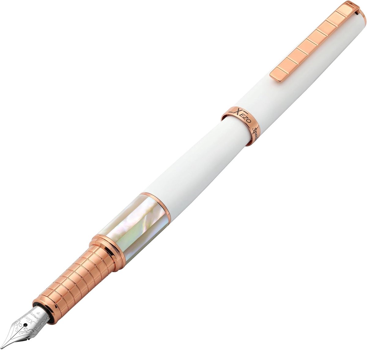 Vulpen fijne nib - matte wit met parelmoer - roségoud afgewerkt - lichtgewicht en elegant - ShopVlot