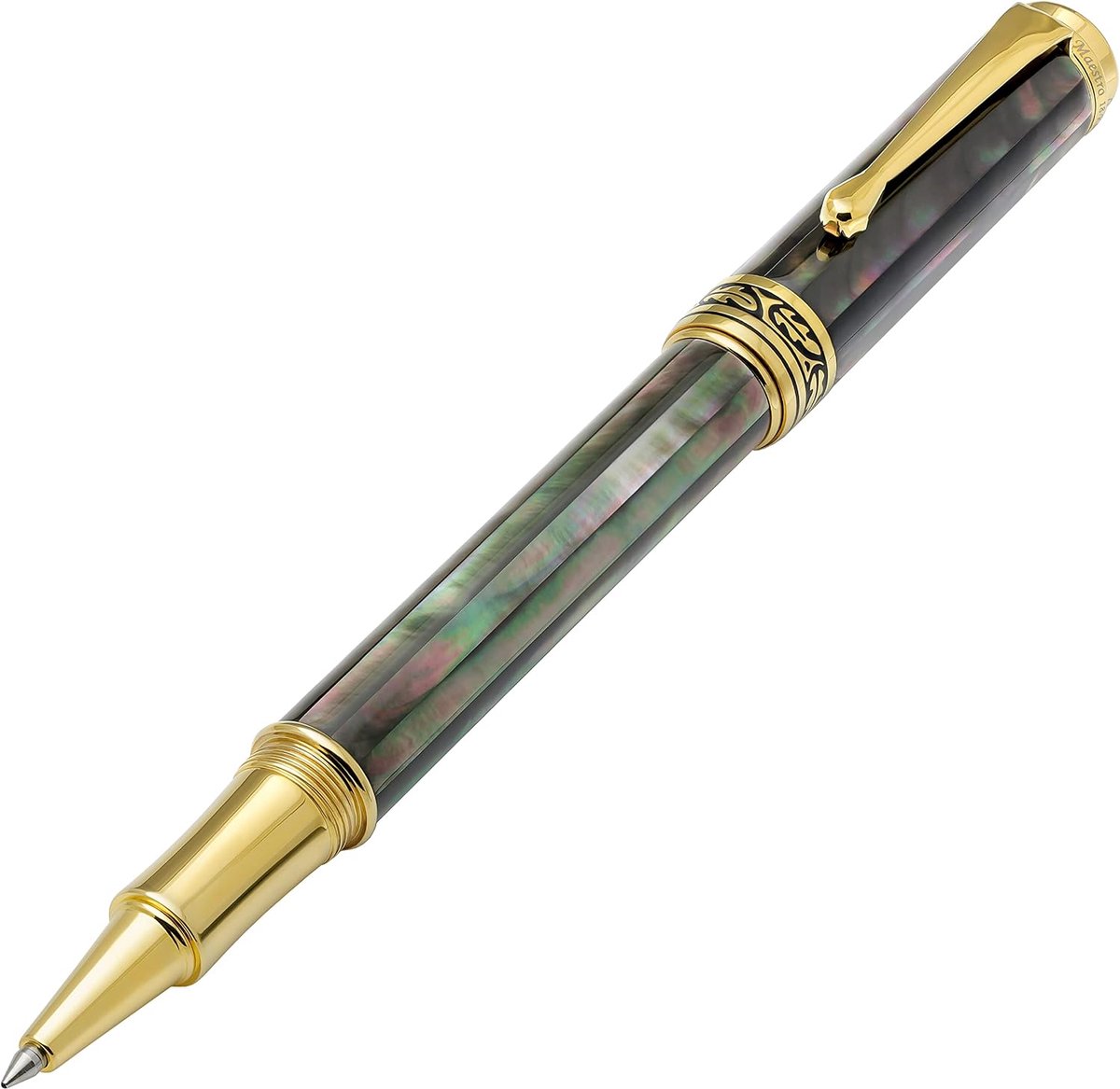 Rollerball pen fine tip - Tahitiaans zwart parelmoer - 18 karaat goud en titanium - exclusief handgemaakt - ShopVlot