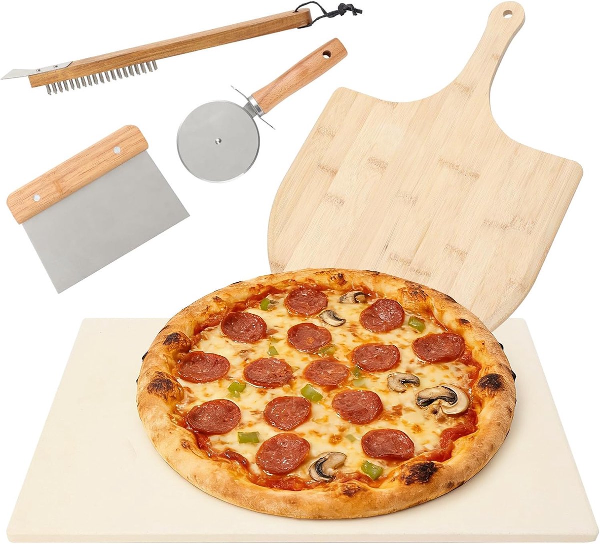 Pizza steen voor oven - 8-delige pizzaoven accessoires - hoogwaardig materiaal - perfect voor thuis pizza's bakken - ShopVlot