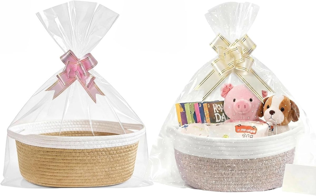 Geschenkmand leeg 2 stuks - gevlochten katoenen touw - met handvat - perfect voor diverse gelegenheden - ShopVlot