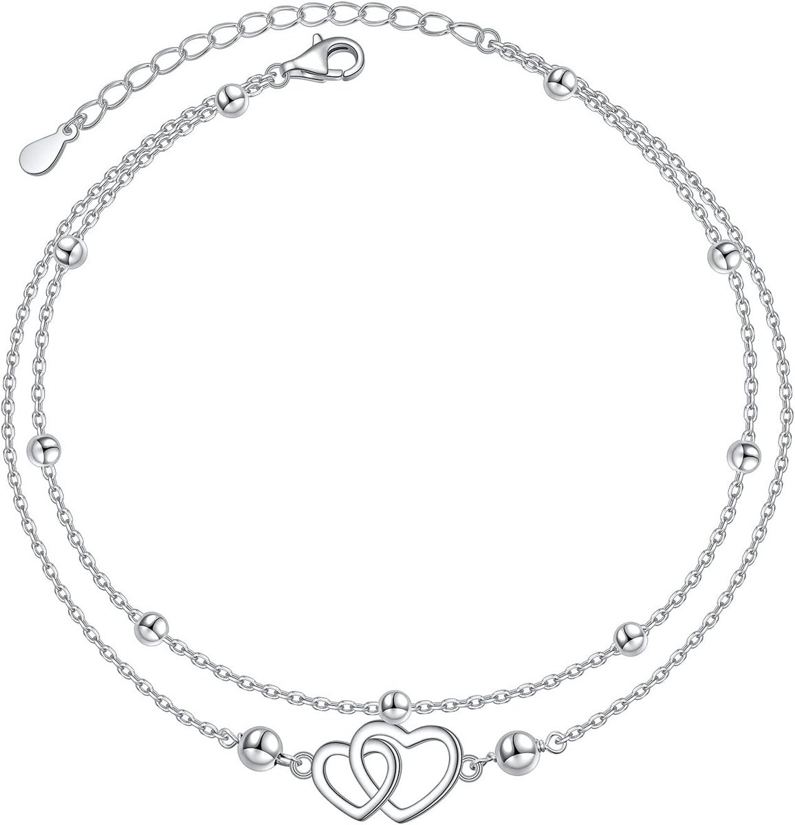 Ankelbandjes voor vrouwen - 925 sterling zilver - dubbele laag - verstelbaar voor strandstijl - ShopVlot