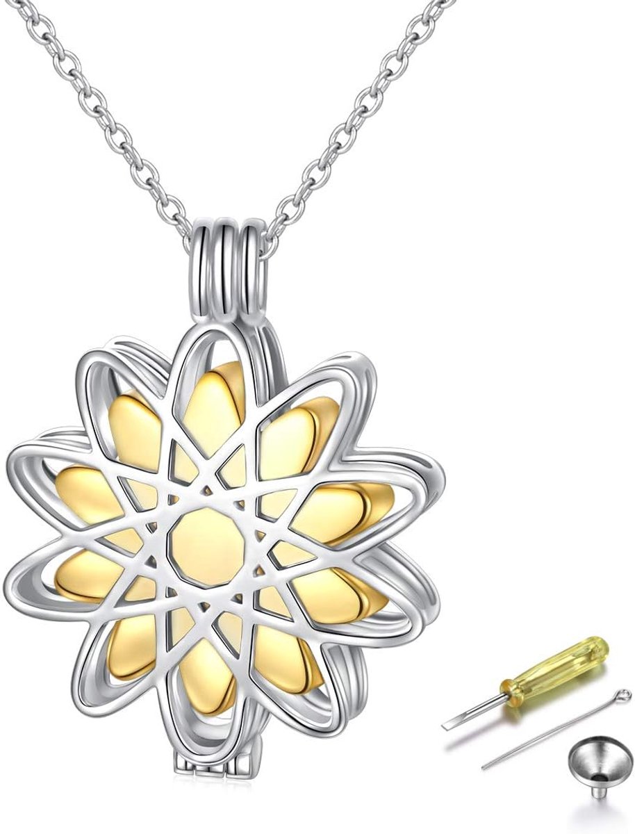 Crematie urn sieraad - S925 sterling zilver - zonnebloem design - een blijvende herinnering - ShopVlot
