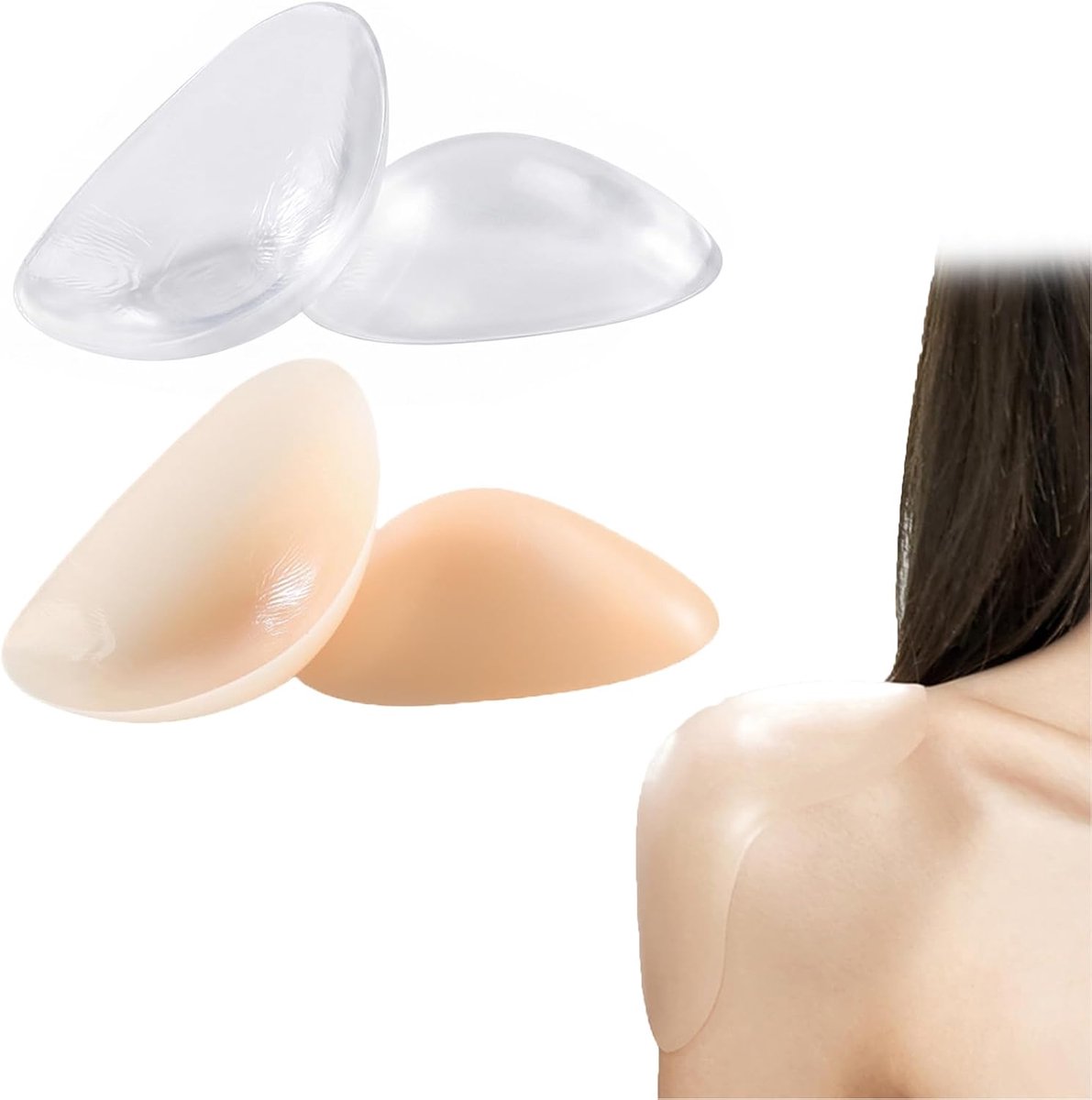 Schouderkussens silicone - transparant en huidskleurig - antislip schouderpads - tegen drukplekken - ShopVlot
