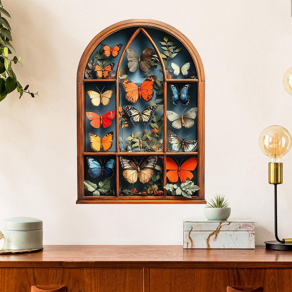 Muursticker 3D vlinder met bloemenframe - zelfklevend - realistisch design - perfecte decoratie voor woonkamer - ShopVlot
