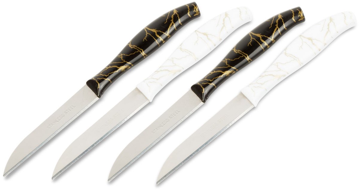 Keukenmes set 15 cm zwart/wit 4 stuks RVS schilmesjes snijden hakken keuken [56316A]