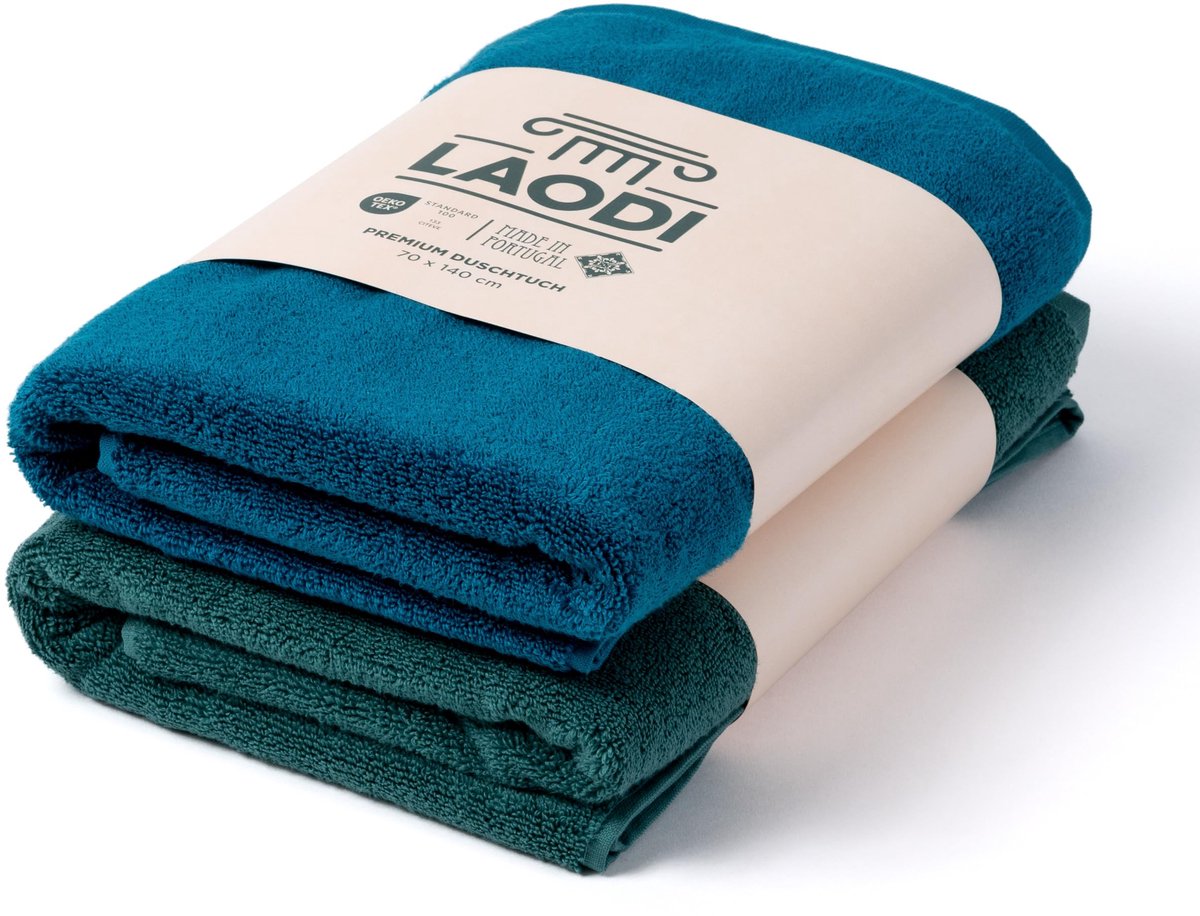 Badhanddoek set 70 x 140 cm - 100% katoen - diep oceaanblauw & bosgroen - luxe en absorberend - ShopVlot
