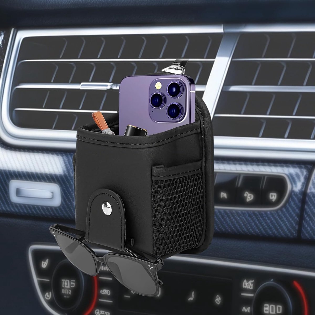 Auto ventilatiesleuf tas - PU-leer - eenvoudige installatie - multifunctioneel voor smartphone en sleutels - ShopVlot