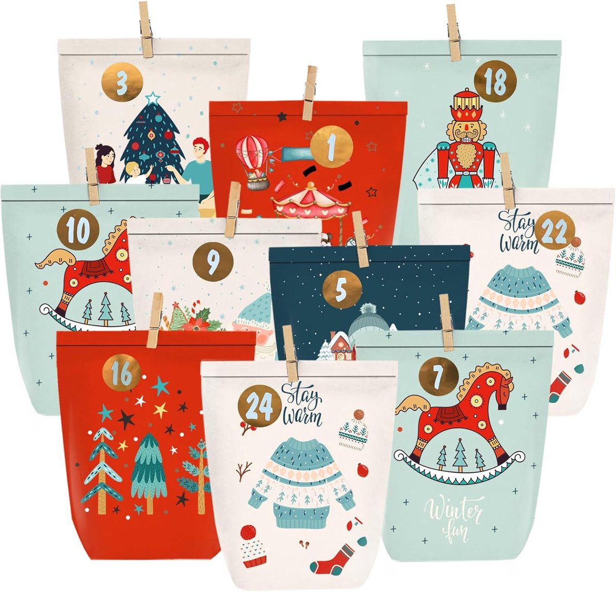 Adventskalender vullen - 24 kersttassen met nummerstickers - DIY kerstcadeaus voor zelf vullen - ShopVlot