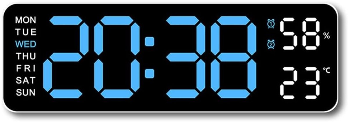 Digitale wandklok met temperatuur en vochtigheid - LED-display - 12/24 uur weergave - handig voor thuis of op kantoor - ShopVlot