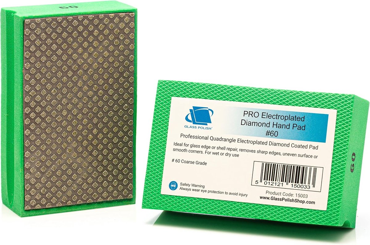 Handpad voor glas 95 x 55 mm - diamant - grit 60 - ideaal voor het polijsten van randen - ShopVlot