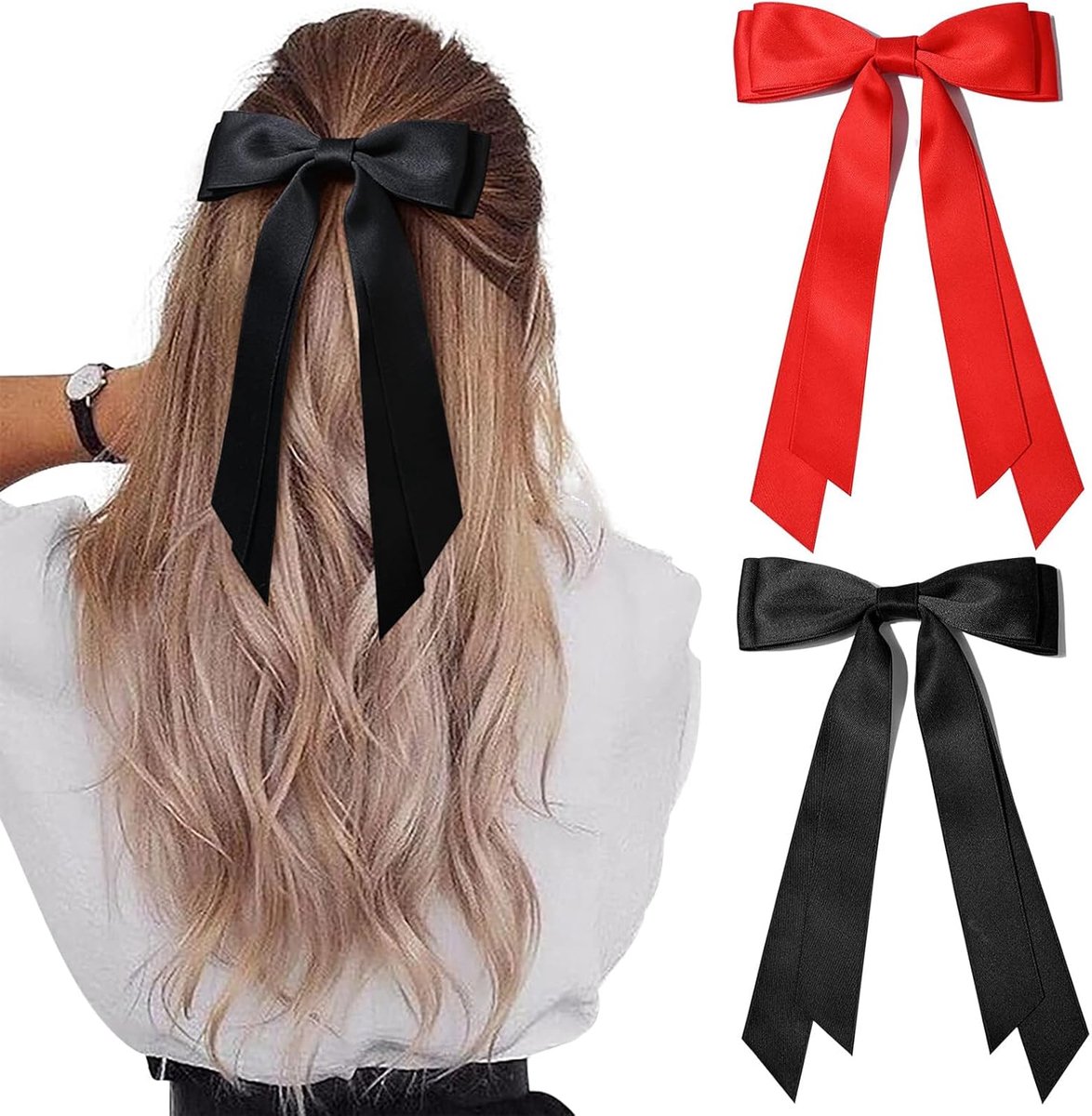 Haarspelden 2 Stuks - Satijnen Haarstrik - Rood en Zwart - Sterke grip voor stijlvolle kapsels - ShopVlot