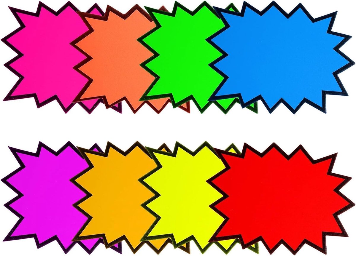 Prijslabels set van 180 stuks - Fluorescente kleuren - Stervormige verkoopborden - Ideaal voor markten - ShopVlot