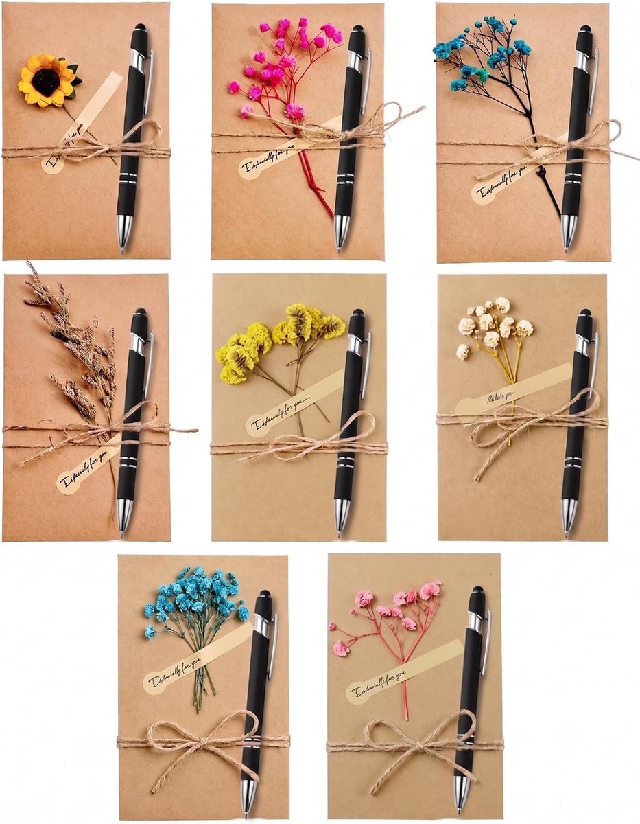 Bedankcadeaus voor collega's - 8 touchscreen-balpennen - met gedroogde bloemen - origineel en persoonlijk - ShopVlot