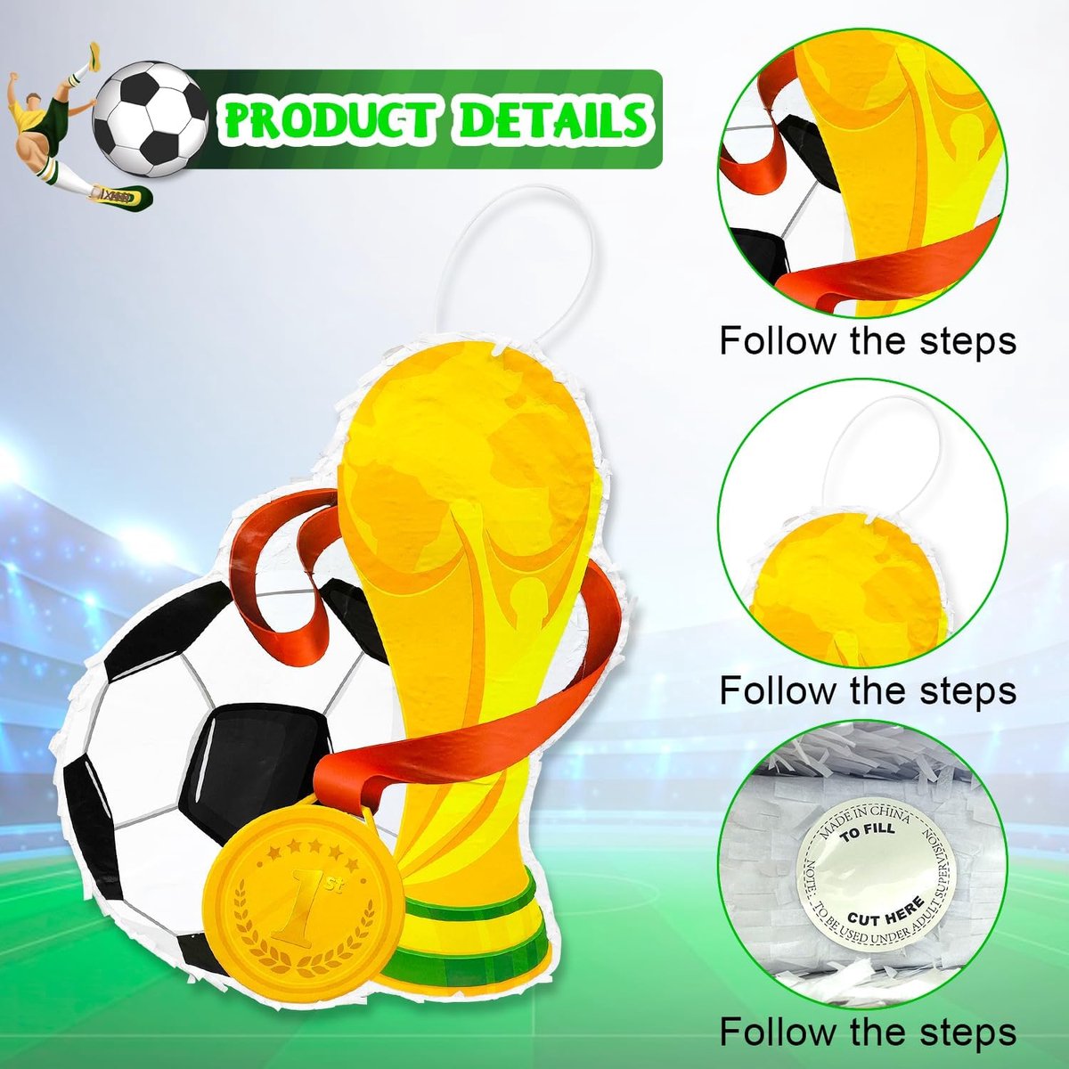 Voetbal piñata - 4 stuks - kleurrijke confetti - perfect voor voetbalverjaardagsfeest - ShopVlot