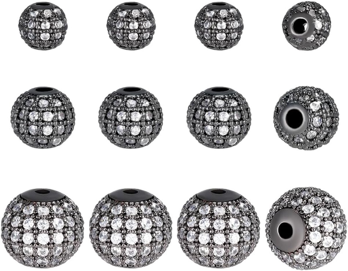 Kralen 6/8/10mm Gunmetal Crystal Bead Ronde CZ Micro Pave Spacer Kralen Clear Strass Disco Ball Spacers Kraal voor Oorbel Armband Ketting DIY Sieraden Maken
