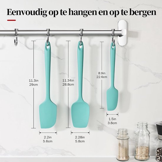315 °C hittebestendige siliconen deegschrapers, set van 3, turquoise - 29 cm grote siliconen spatel met antiaanbaklaag, flexibele zachte taartschraper, deegspatel voor bakken — afbeelding 3