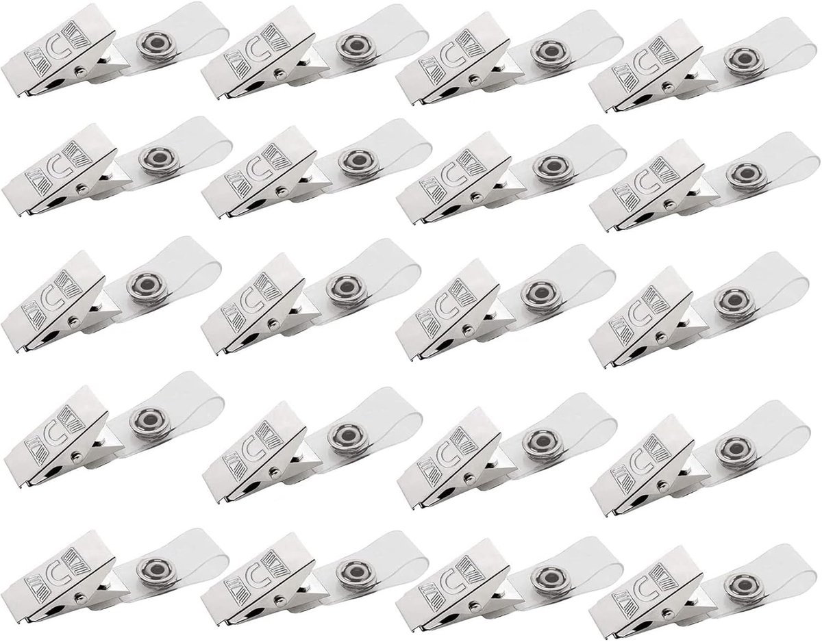 20 stuks ID-kaartclips van metaal, met pvc-riem, transparant, voor identiteitskaarten en ID-kaarthouders, naambordjes, werkbadges, sleutelhanger