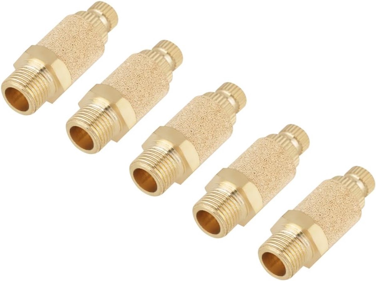 Pneumatische uitlaatdemper, 5 stuks Messing pneumatische uitlaatdemper Geluiddemper Luchtstroom Snelheidsregeling 1/8 BSP-klep voor cilinders, luchtcilinders, magneetventielen