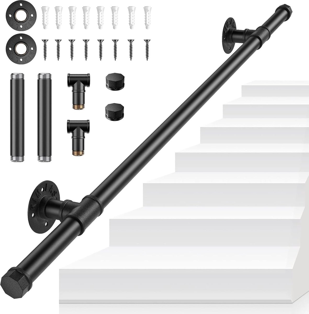 Leuning voor trappen, trapleuning, binnen en buiten, verzinkt, industrieel, antislip, voor veiligheid, balkon, hal, 1 m