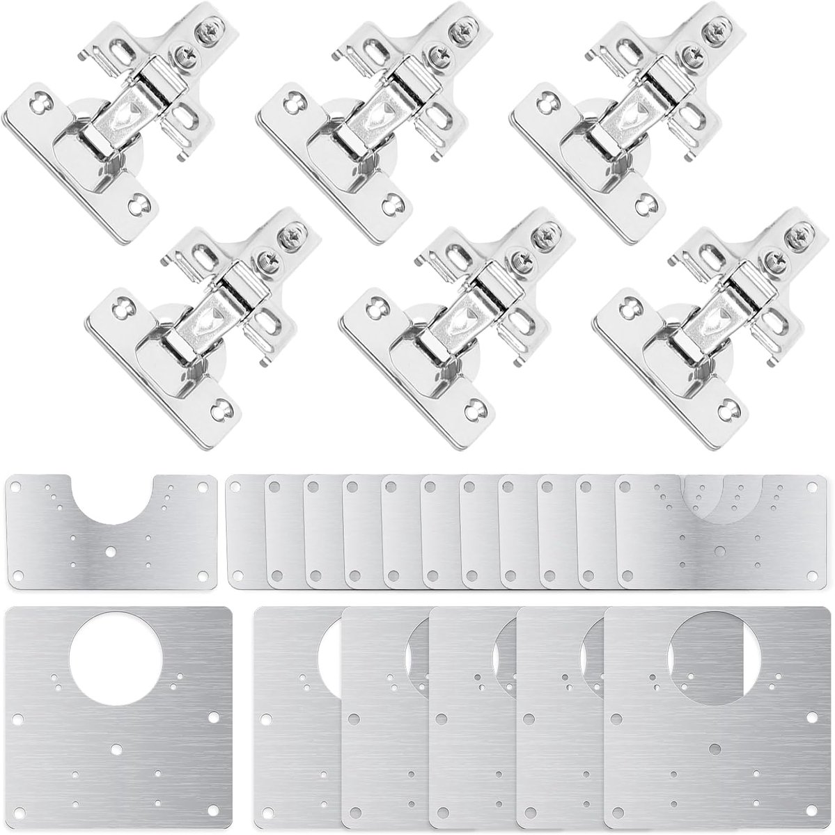 Scharnierreparatieset van roestvrij staal met 6 meubelscharnieren, 18 reparatieplaten voor scharnieren, 108 schroeven, gedempt deurscharnier voor keuken, kast