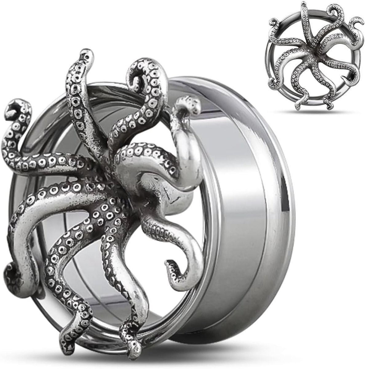 Schroef terug roestvrij staal oor tunnel en plug meters voor oorbellen, Octopus Logo Piercing Expander Stretchers.