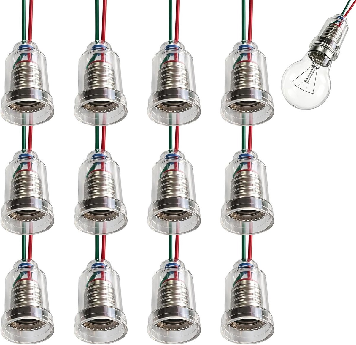 12 stuks E10 lampfitting met kabel, 220 V 0,5 A 5 W sokkel naar plastic houder met 25 cm geïsoleerde draden, lampvoet kleine lampfitting voor 1,5 V 2,5 V 3,8 V 6 V led-schroeflampen