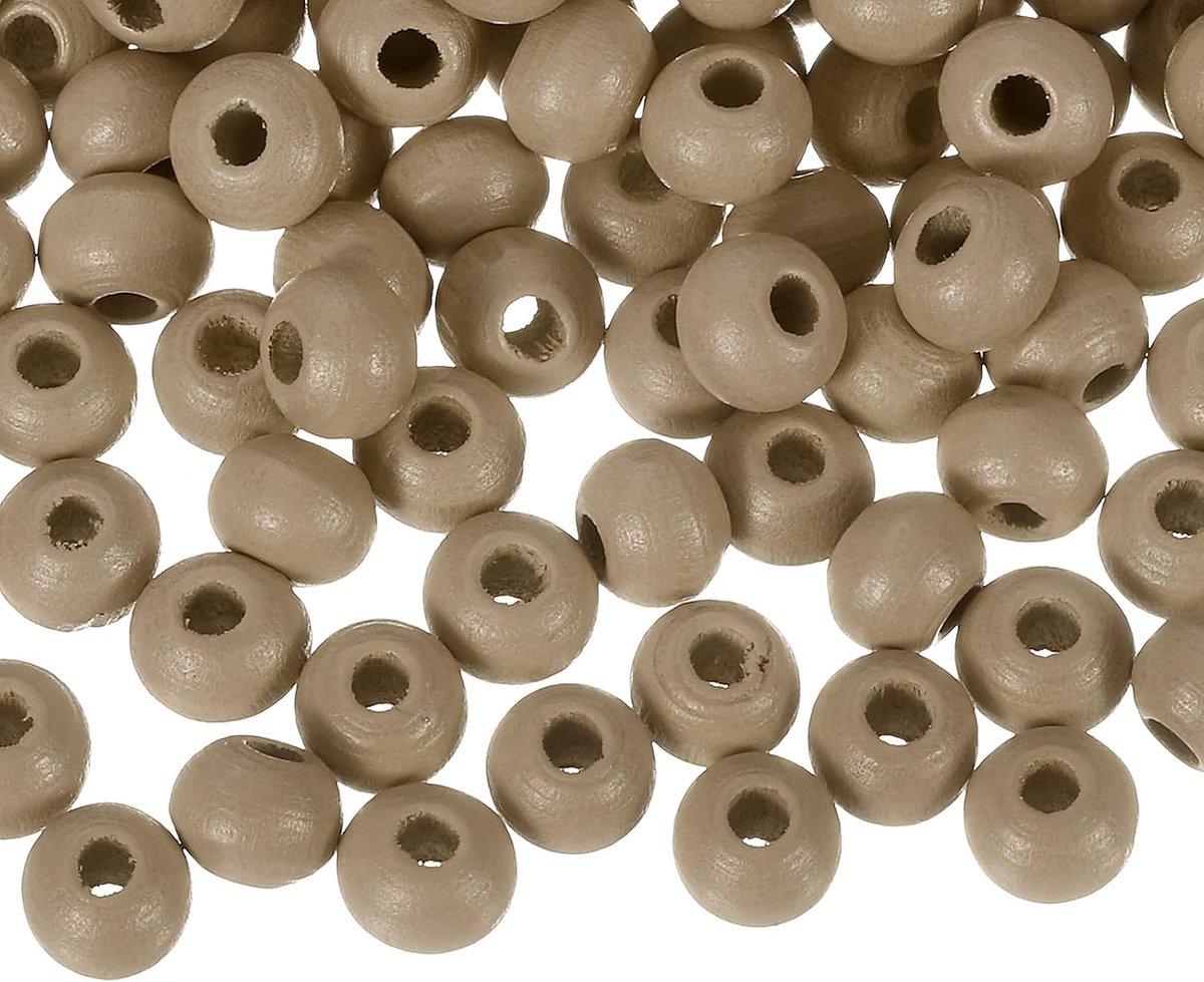 Kralen, 6 mm, kleurrijke ronde houten kralen met groot gat, kleurrijke kralen voor doe-het-zelf projecten en het maken van armbanden, 6 mm, kaki, 100 stuks