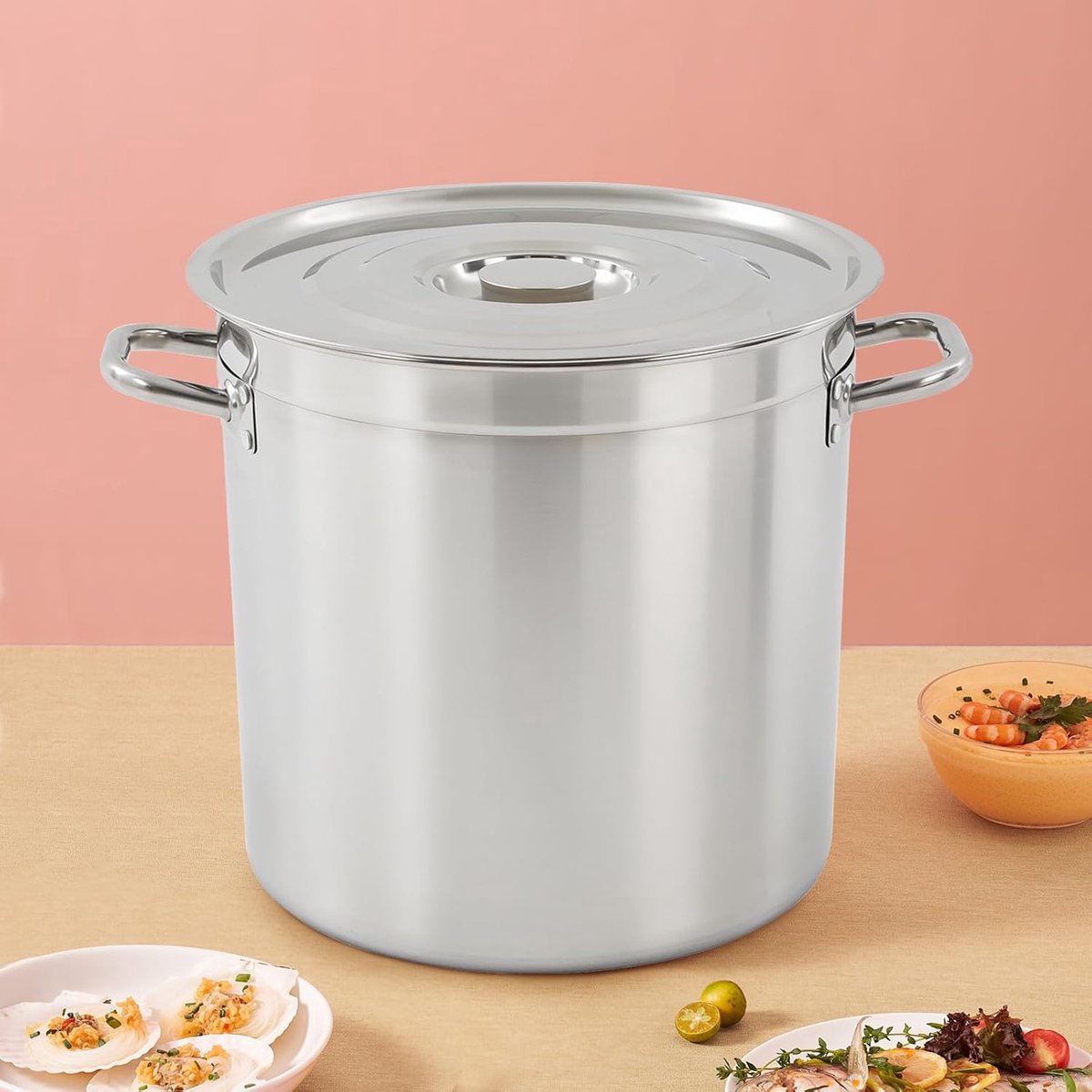 soeppan 35 liter met deksel, 35 cm grote kookpan voor koken | Kookpan, voor inductie en vlam, eenvoudig onderhoud, voor gastronomie catering familie