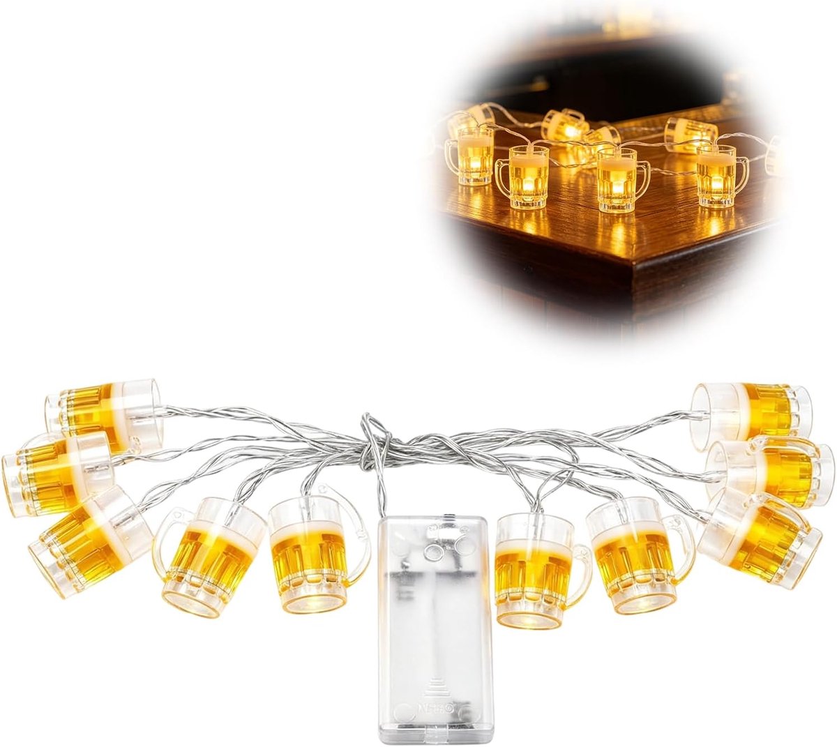 1,5 m led-bierglas-lichtketting, 10 leds, bierpul, lichtketting, werkt op batterijen, mini-lichtketting voor biertuin, Oktoberfest, decoratie, feest, bar, tuin, bruiloft, Kerstmis, biercadeau voor