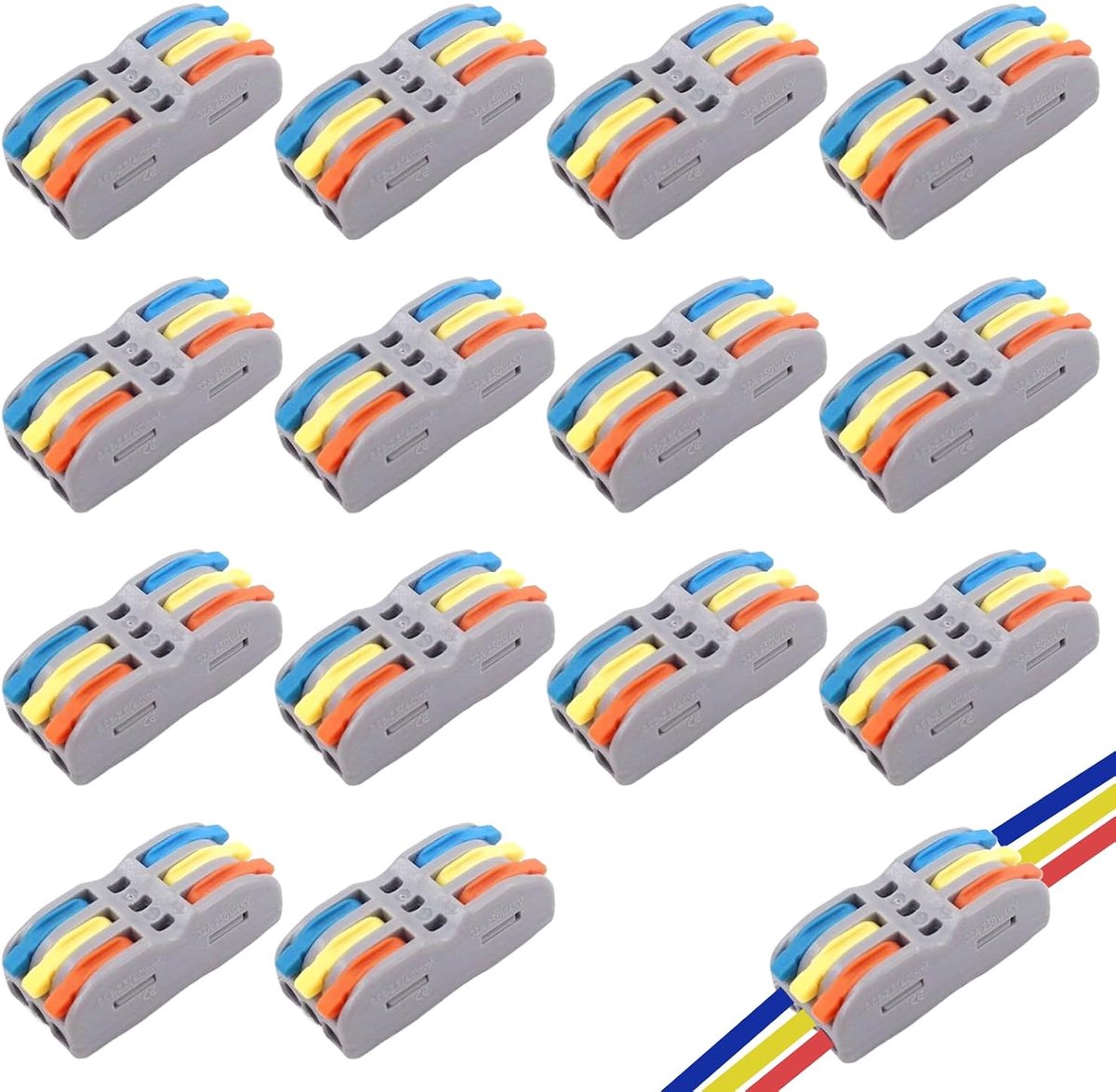 14 stuks SPL-3 verbindingsklemmen, gekleurde klemmenset voor elektrische installatie, veilige kabelconnectoren voor huishoudelijke bekabeling