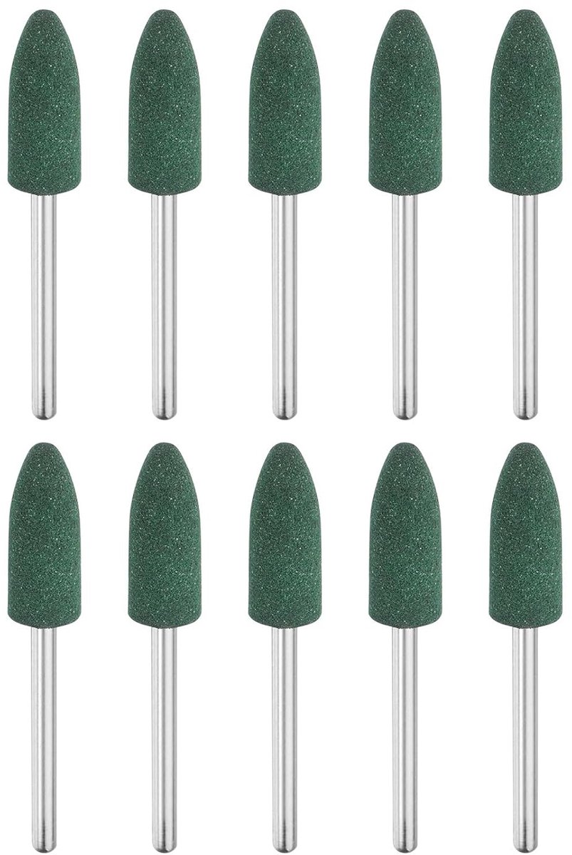 10 stuks rubberen polijstbits, rotatiepolijstbits met 8 mm (5/16 inch) gemonteerde conische kop, 3 mm schacht, voor metaal, sieraden, steenslijpen, groen