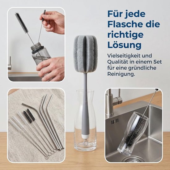 9 stuks flessenborstels, lang, flessenreiniger voor drinkflessen, glazen flessen, drinkglazen — afbeelding 3