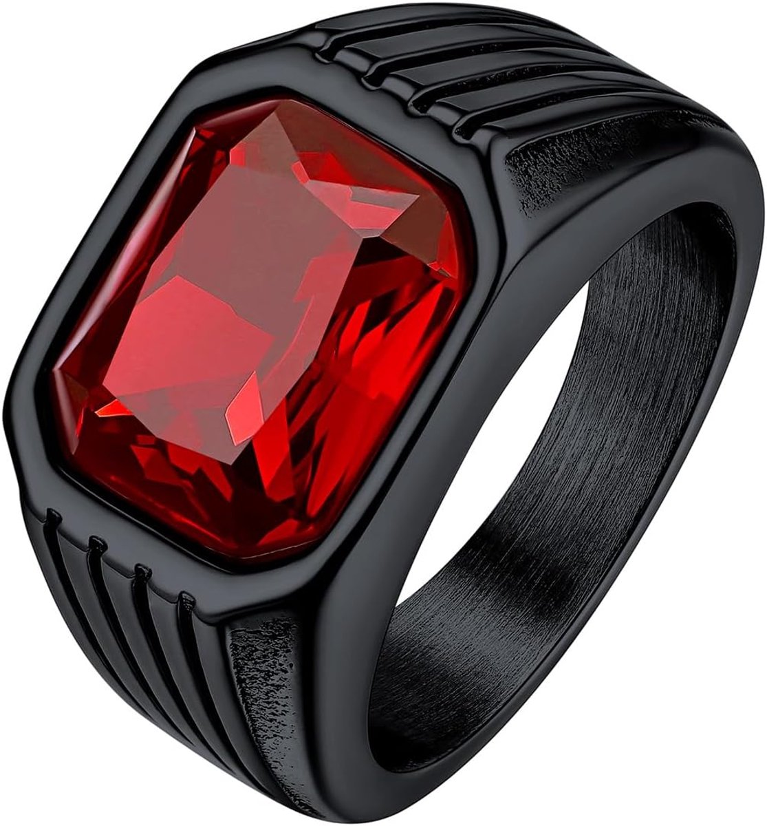 Ringen voor heren, dikke zegelring voor heren, ring met synthetische edelstenen, maat 54-82, met geschenkdoos