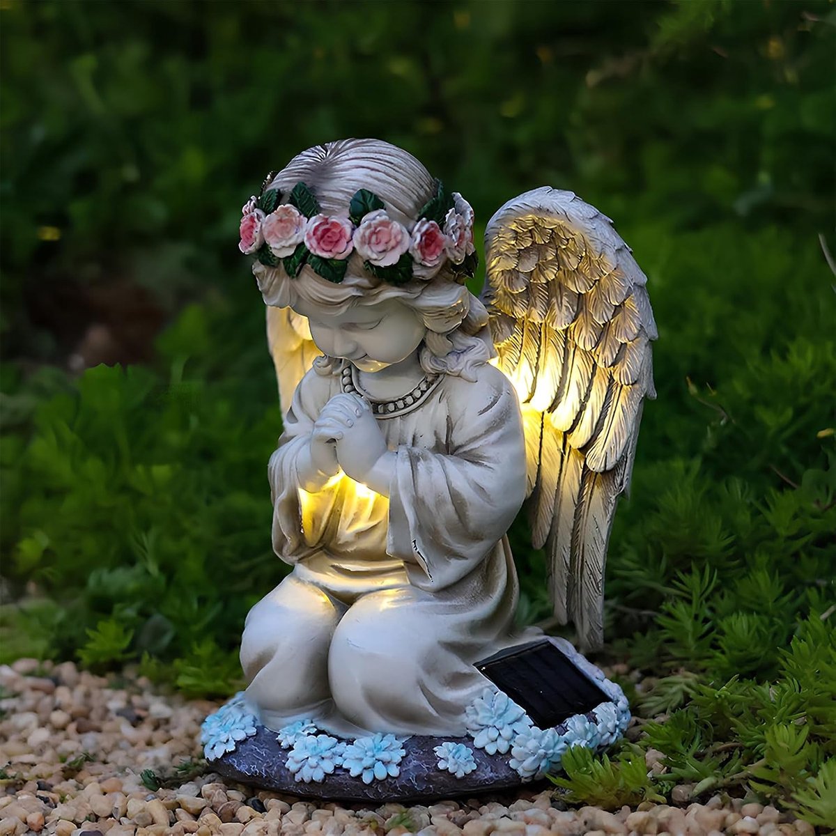 Beelden, schattige engel zonne-tuinverlichting van hars, weerbestendig, begraafplaats gebedbeeldje, 20,5 x 15,5 x 14 cm