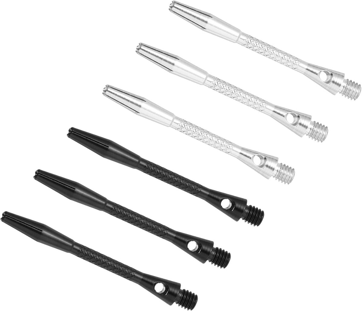 Dartschachten 45mm/1.8 Inch, 6 Pack 2BA Draad Aluminium Dart Stelen Dartaccessoires voor Stalen Tip, Zilverkleurig Zwart