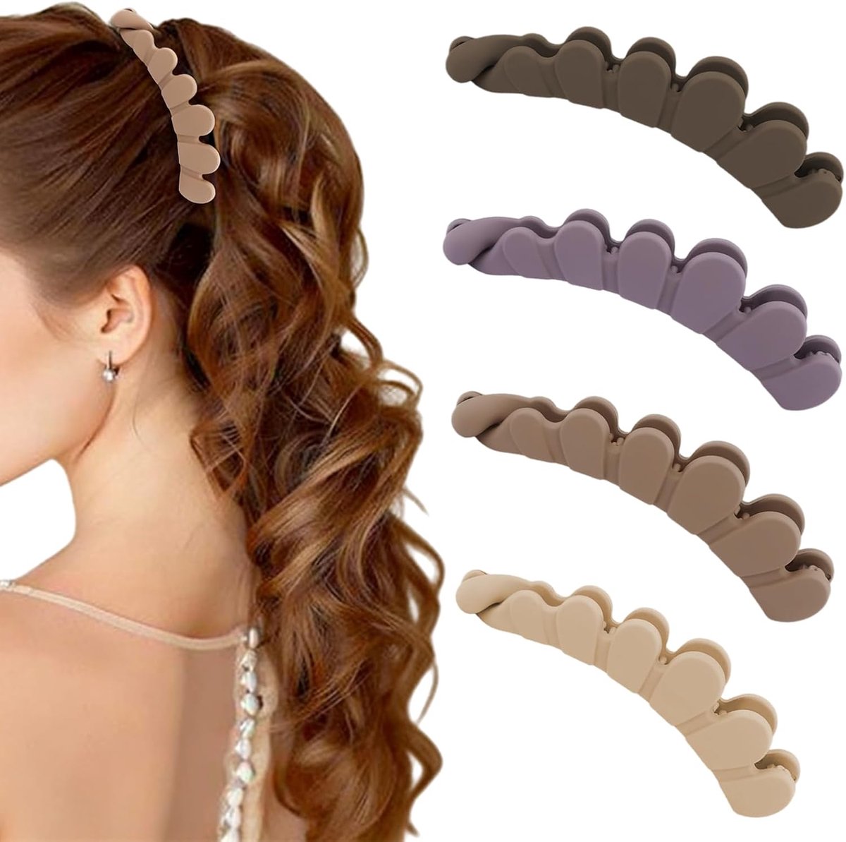 Clip, 4 stuks Matte Banana Haarclip voor dames, Haarspeld voor fijn haar, Grote Sterke duurzaamheid, Ideaal voor paardenstaart en knot kapsels, Haaraccessoires (Golfvorm)