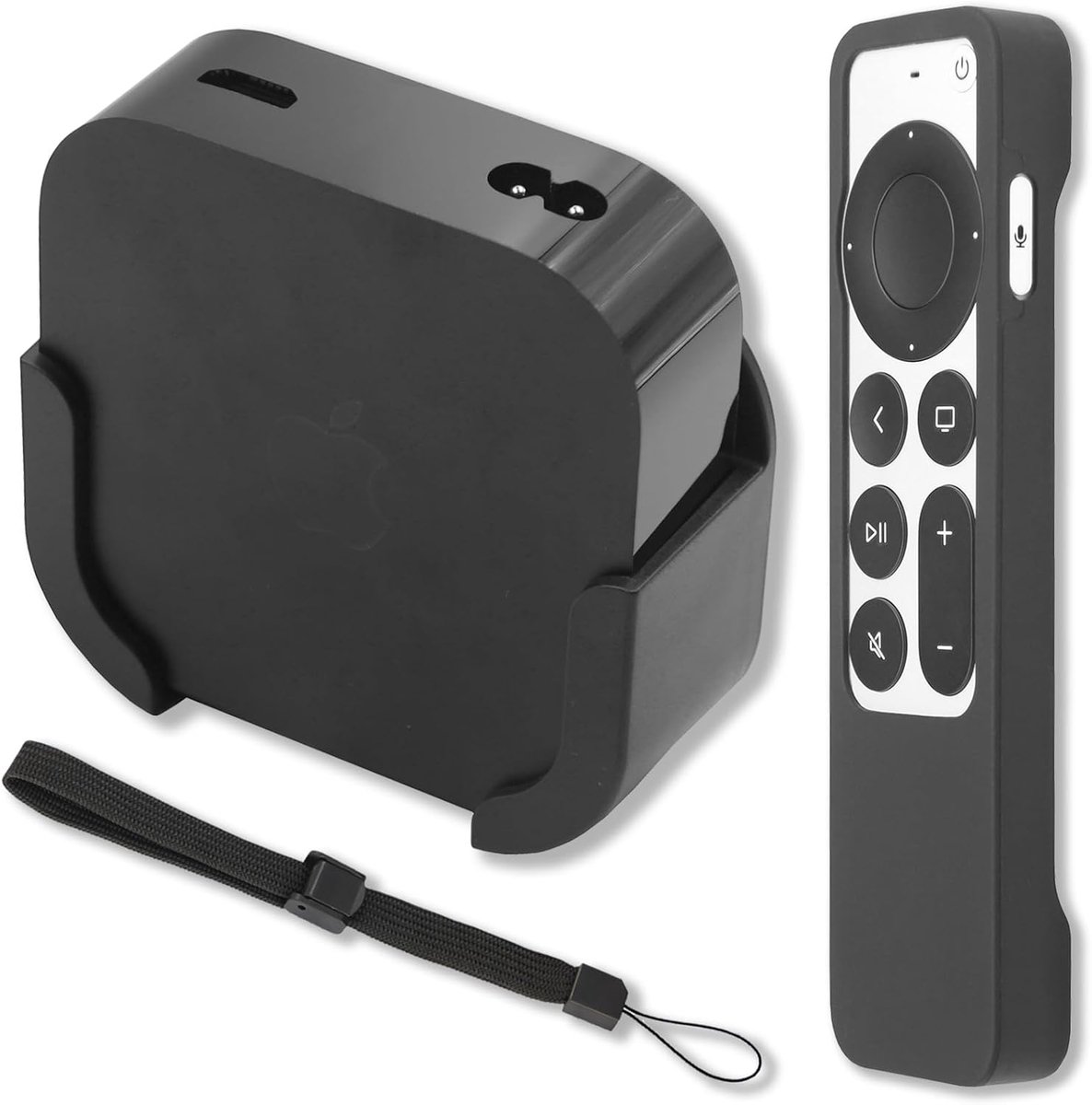TV-houder compatibel met 2022 Apple TV 4K, muurbeugelhouder met zwarte siliconen afstandsbediening beschermhoes