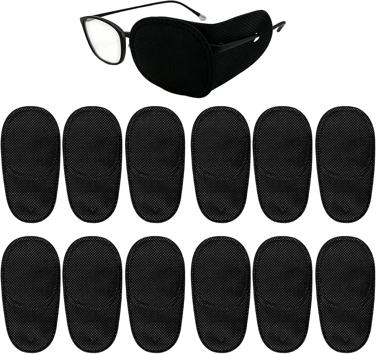 oogklep, voor brillen, herbruikbare oogkleppen voor volwassenen en kinderen, zachte oogpatches ter afdekking van het linker- of rechteroog bij amblyopie en strabis (zwart 12)