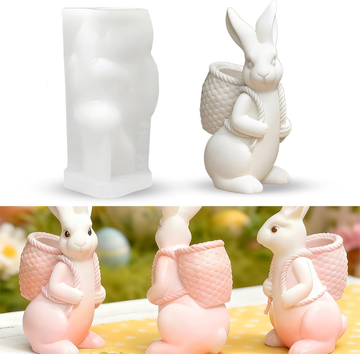 Haasvorm van siliconen, 3D-siliconen vorm paashaas met rugzak, 3D paashaas, gietvorm, epoxyhars, kaarsvormen, knutselen, siliconen gietvormen voor Pasen, voor kunstleraren, ambachtslieden