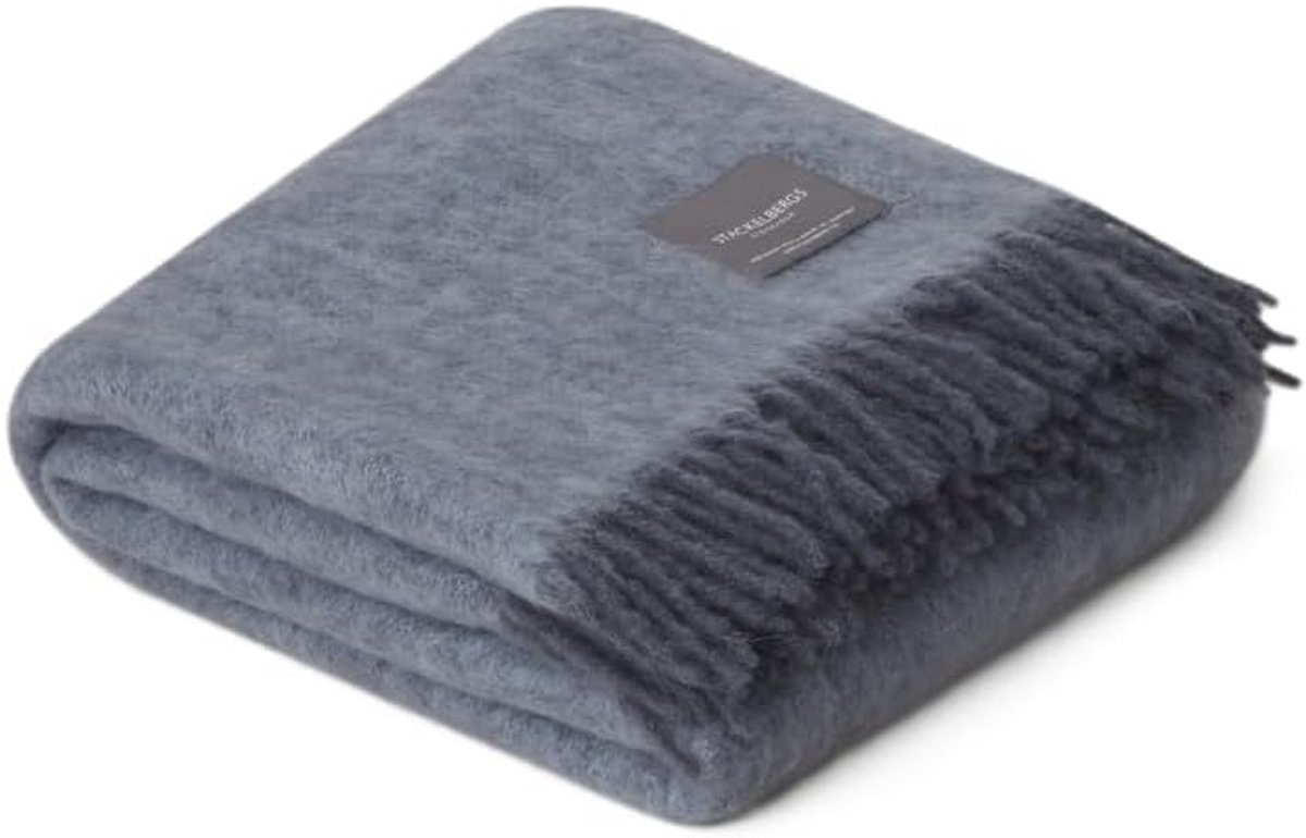 Plaid - 130x170 cm - mohair-wol - blauw-grijs - warm en stijlvol - SnelShoppen