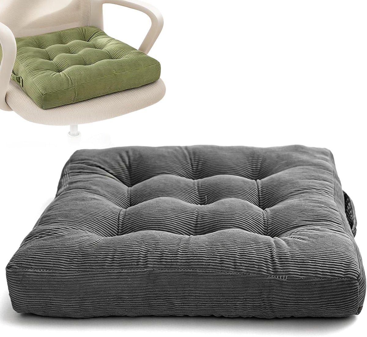 draagbaar, met handvat, 40 x 40 cm, yogakussen om op de grond te zitten, getuft fluweel, vierkant vloerkussen, comfortabele stoelen voor keuken, barkruk en terras (grijs)