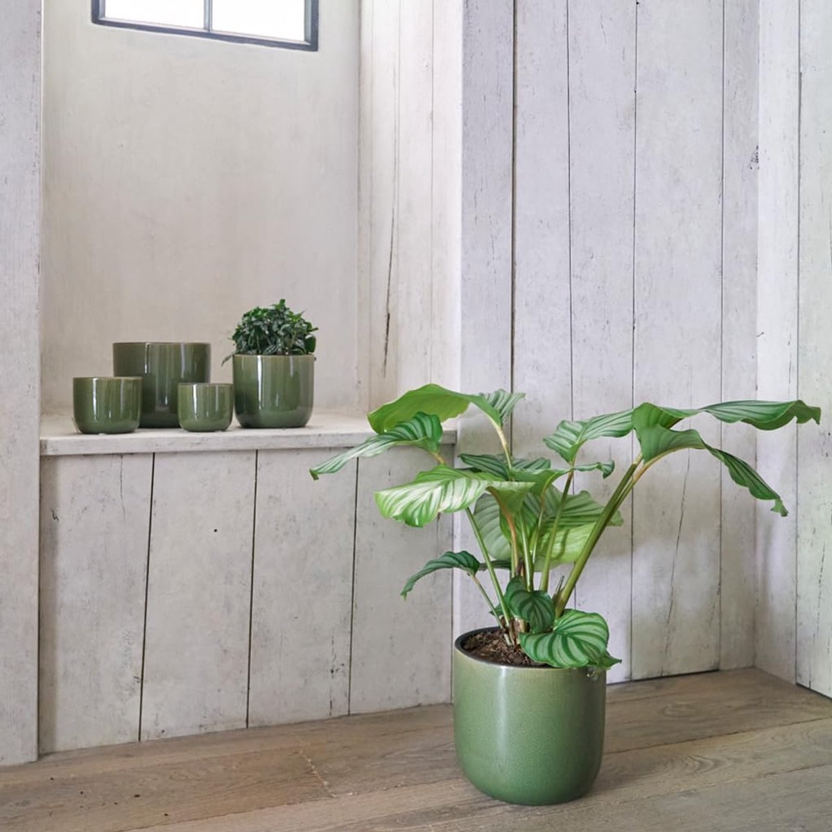 Decoratieve pot D&M Karoo 21 cm - groen khaki - crackle afwerking - ideaal voor planten - SnelShoppen