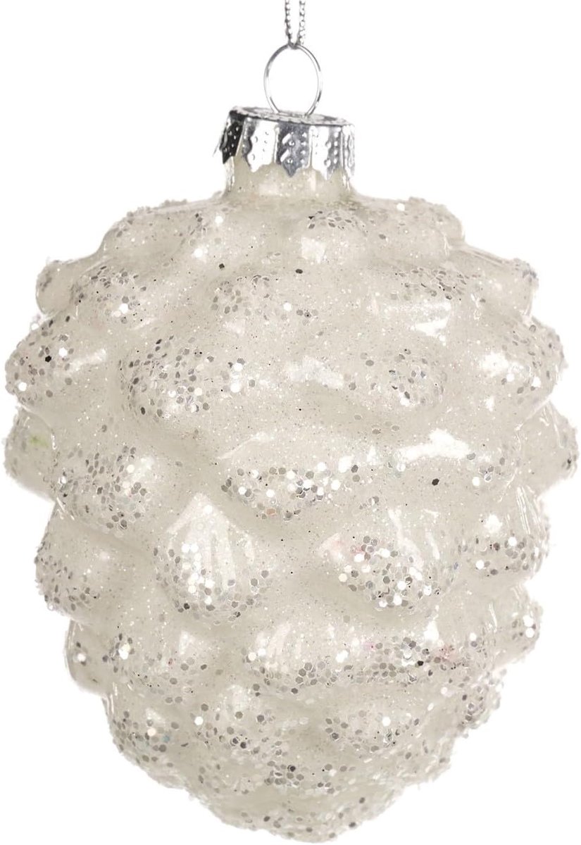 Kerstbal 10 cm - glas - dennenappels - sfeervolle decoratie - SnelShoppen