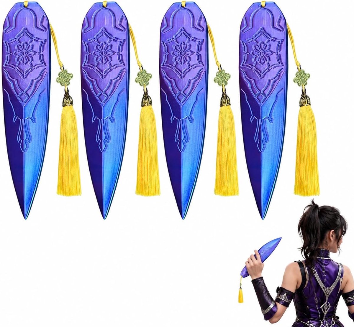 4 Stuks Cosplay Props Set – Paarse Accessoires met Kwastjes & Chinese Knoop – Verkleed Set voor Halloween, Carnaval & Themafeest