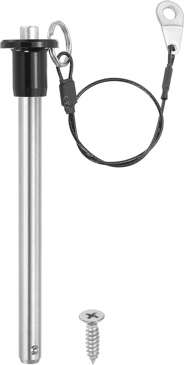 Roestvrij stalen veiligheidspen, kogelvergrendelbout, 8 mm diameter, 90 mm werklengte, drukknop, snelspanpen, steekbouten met zekering, 25 cm lange kabel en schroeven M5, zilverzwart