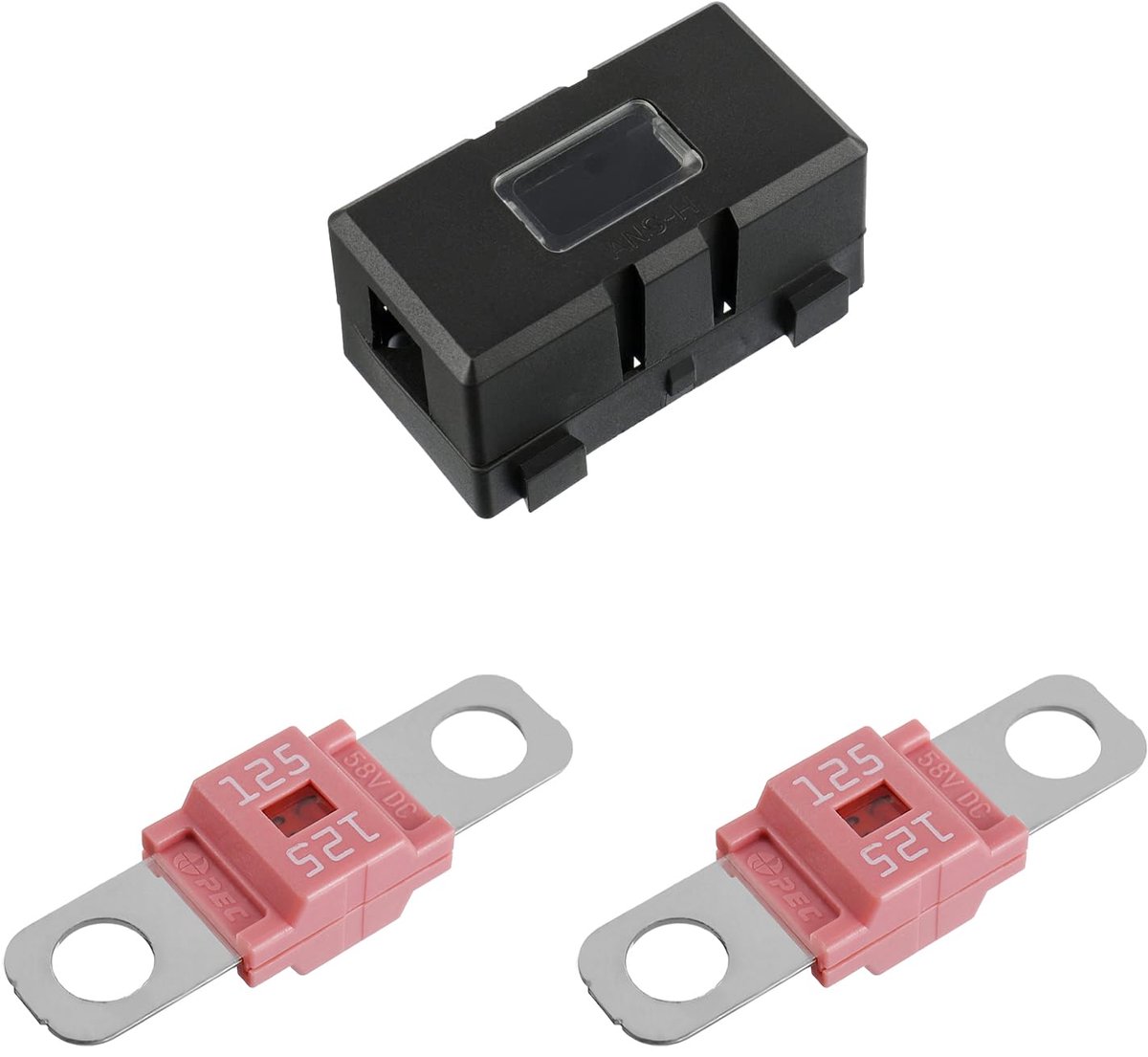 Midi-zekeringhouder en 2 stuks Midi hoogstroomzekering, schroefzekering, 125 A voor auto's, vrachtwagens, voertuigen, midi-zekering 100 ampère